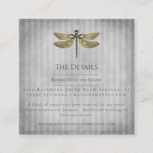 金ゴールド宝石飾ドラゴンフライ結婚ズ エンクロージャーカード (正面)