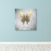 金ゴールド宝飾の蝶 キャンバスプリント (インサイチュ (ウッドフロア))