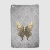 金ゴールド宝飾の蝶 ゴルフタオル (正面)