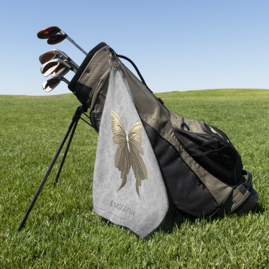 金ゴールド宝飾の蝶 ゴルフタオル (グリーン)