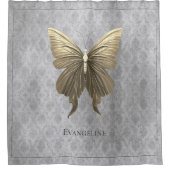 金ゴールド宝飾の蝶 シャワーカーテン (正面)