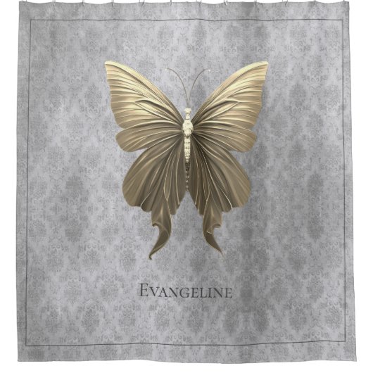 金ゴールド宝飾の蝶 シャワーカーテン (正面)