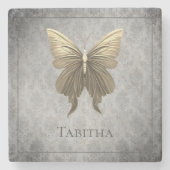 金ゴールド宝飾の蝶 ストーンコースター (正面)