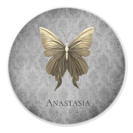 金ゴールド宝飾の蝶 セラミックノブ (正面)