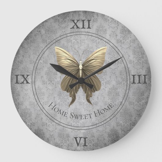 金ゴールド宝飾の蝶 ラージ壁時計 (正面)