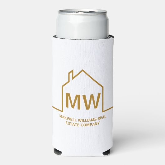 金ゴールド実在エステートカンパニーハウスモノグラム不動産仲介業者 スリム缶クーラー (Seltzer正面)