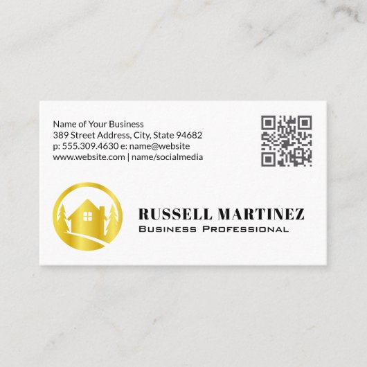 金ゴールド実在ツリーのロゴ | QRコード 名刺 (正面)