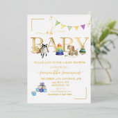 金ゴールド実在ホイルベビーシャワーヴィンテージ玩具 箔招待状 (立ち正面)