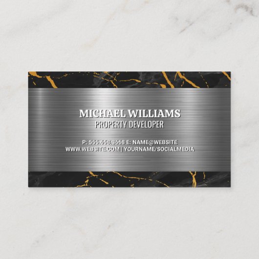 金ゴールド実在ロゴ |大理石メタル 名刺 (裏面)