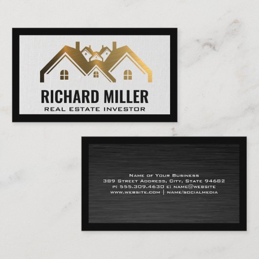 金ゴールド実在ロゴ |財産投資家 名刺 (正面/裏面)