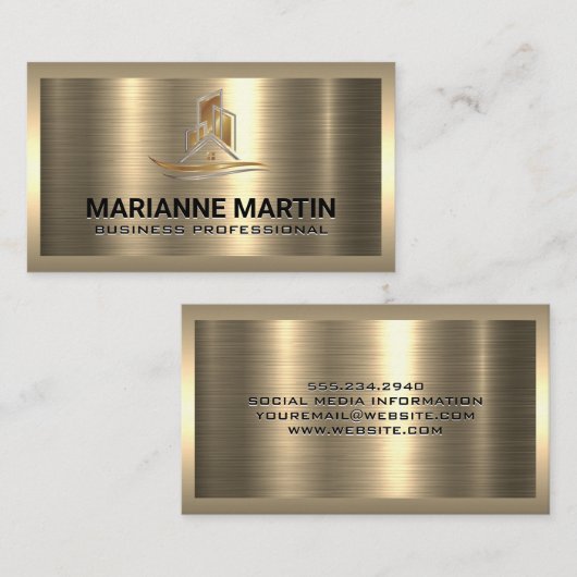 金ゴールド実在ロゴ |金属製の名刺 名刺 (正面/裏面)