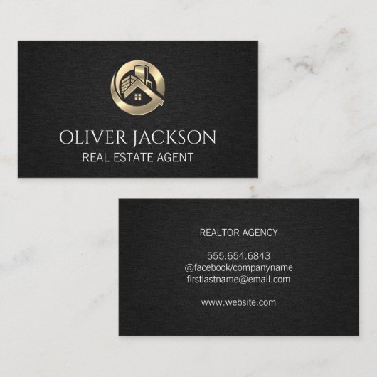 金ゴールド実在ロゴ | 黒のテクスチャ 名刺 (正面/裏面)