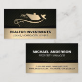 金ゴールド実在不動産および鍵ロゴ 名刺 (正面/裏面)