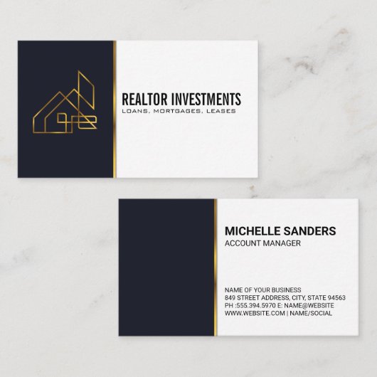 金ゴールド実在不動産ロゴ 名刺 (正面/裏面)