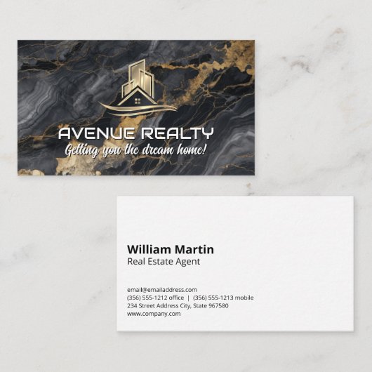 金ゴールド実在不動産ロゴ | Lux大理石 名刺 (正面/裏面)