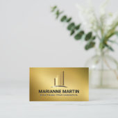 金ゴールド実在不動産建物 | 金ゴールドテクスチャ 名刺 (スタンド正面)