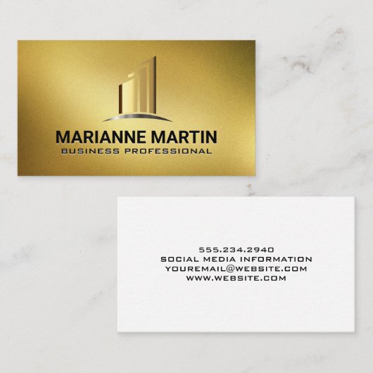 金ゴールド実在不動産建物 | 金ゴールドテクスチャ 名刺 (正面/裏面)