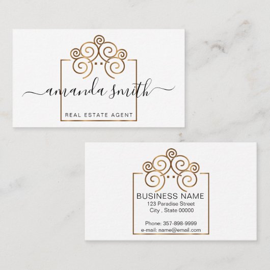 金ゴールド実在事業を営む企業との不動産屋 名刺 (正面/裏面)