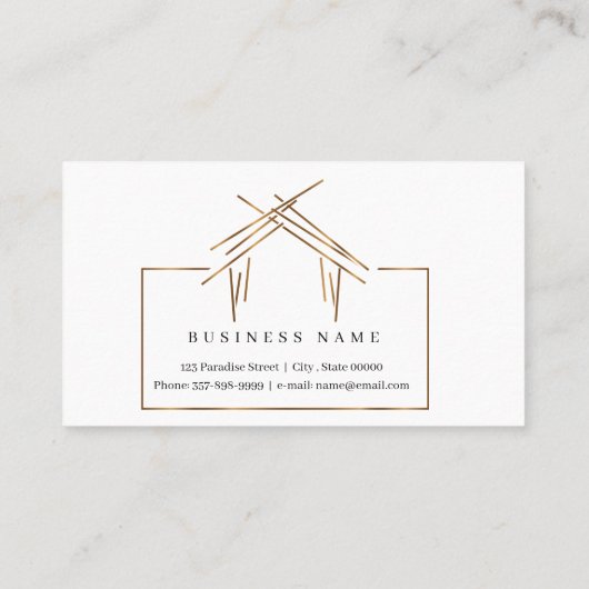 金ゴールド実在色の住宅を持つ不動産業者のロゴ  名刺 (裏面)