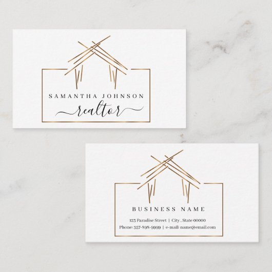 金ゴールド実在色の住宅を持つ不動産業者のロゴ  名刺 (正面/裏面)