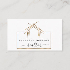 金ゴールド実在色の住宅を持つ不動産業者のロゴ  名刺