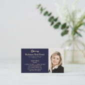 金ゴールド実在鍵エステートエージェント追加Photo Navy 名刺 (スタンド正面)