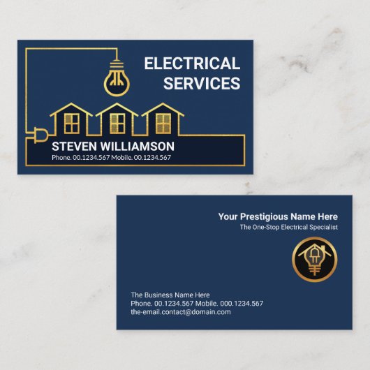 金ゴールド家庭用電気配線電気工事 名刺 (正面/裏面)