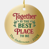 金ゴールド家族一緒に引用文タイポグラフィクリスマス セラミックオーナメント (裏面)