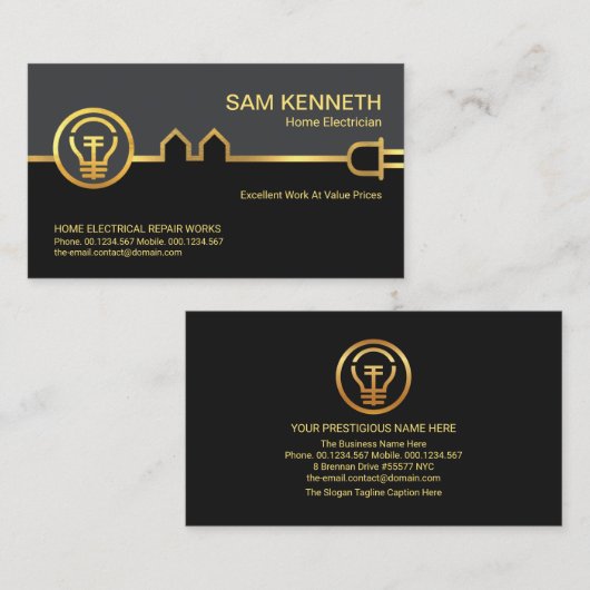 金ゴールド家電配線の電気修理 名刺 (正面/裏面)