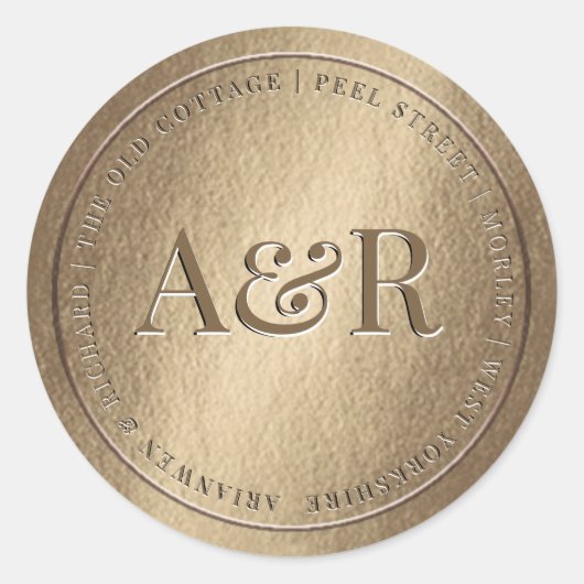 金ゴールド封筒モノグラム付きシール ラウンドシール (正面)