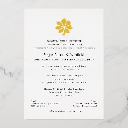 金ゴールド専攻の軍隊 箔招待状 (正面)