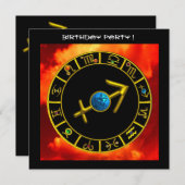 金ゴールド射手座ジュエル〔占星術の〕十二宮図誕生日シンボルや象徴ブラック 招待状 (正面/裏面)