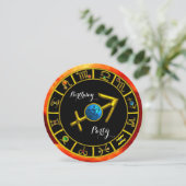 金ゴールド射手座ジュエル、〔占星術の〕十二宮図誕生日シンボルや象徴、ブラック 案内状 (スタンド正面)