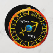 金ゴールド射手座ジュエル、〔占星術の〕十二宮図誕生日シンボルや象徴、ブラック 案内状 (正面/裏面)