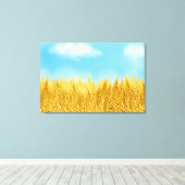金ゴールド小麦フィールドブルースカイオイル塗装夏 キャンバスプリント (インサイチュ (ウッドフロア))