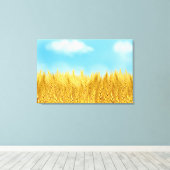 金ゴールド小麦フィールドブルースカイオイル塗装夏 キャンバスプリント (インサイチュ (ウッドフロア))