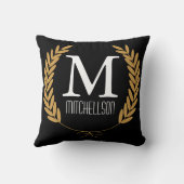 金ゴールド小麦ローレズオンブラックパーソナライズされた- クッション (裏面)