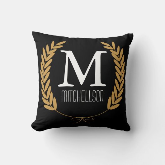 金ゴールド小麦ローレズオンブラックパーソナライズされた- クッション (正面)