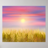 金ゴールド小麦畑サンセットスカイオイル塗装夏 ポスター (正面)