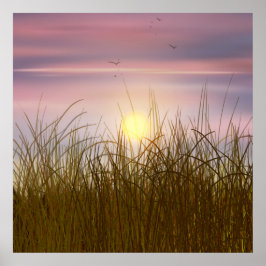 金ゴールド小麦畑サンセットスカイオイル塗装夏 ポスター