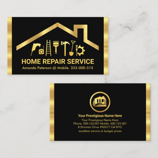 金ゴールド屋上の手作りツールのストライプ 名刺 (正面/裏面)