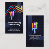 金ゴールド屋上オンブルーチェックホームペインターデコレーター 名刺 (正面/裏面)