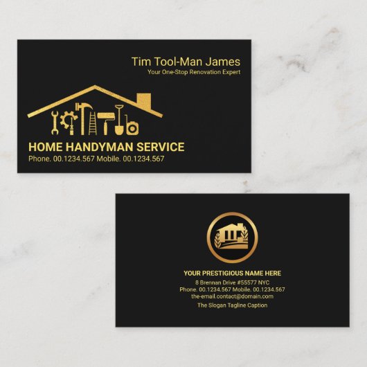 金ゴールド屋上建物の便利屋ツールホーム修復 名刺 (正面/裏面)