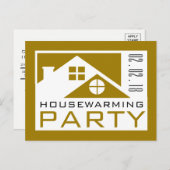 金ゴールド屋上引っ越し祝いパーティーパーティの招待状 インビテーションポストカード (正面/裏面)