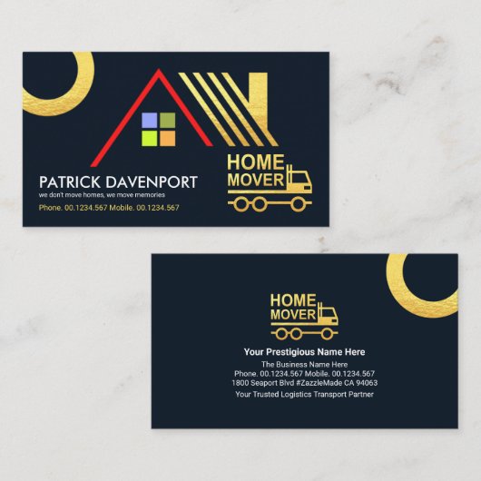 金ゴールド屋根がホーム移動トラックで牽引 名刺 (正面/裏面)