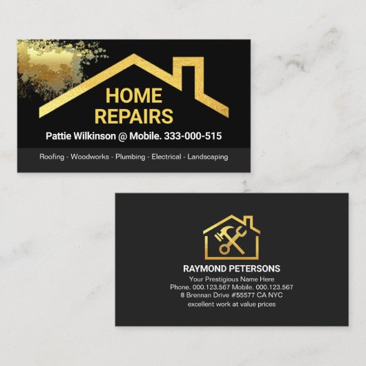 金ゴールド屋根絵を描（ばちゃばちゃ）跳ねる改造 名刺 (正面/裏面)