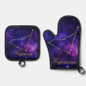 金ゴールド山羊座コンステレーションオン暗銀河系| 鍋つかみ&鍋敷きセット (正面)