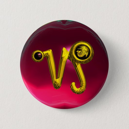 金ゴールド山羊座/〔占星術の〕十二宮図標識ジュエル 缶バッジ (正面)