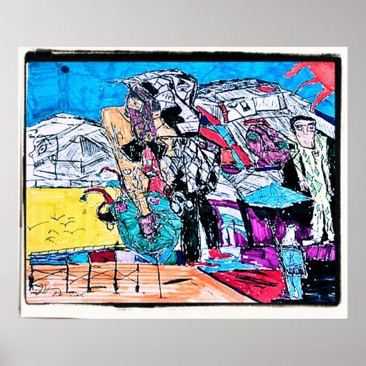 金ゴールド川スケッチ ポスター (正面)