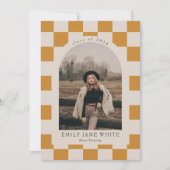 金ゴールド市松模様にアーチクラシック写真卒業 招待状 (正面)